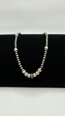 4mm desert pearl with etched diamond cut beads and single saucer bead Necklace